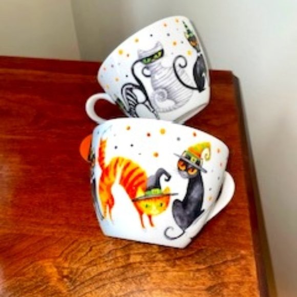 NWT 2 Happy Halloween Cat Mugs. - Picture 1 of 12